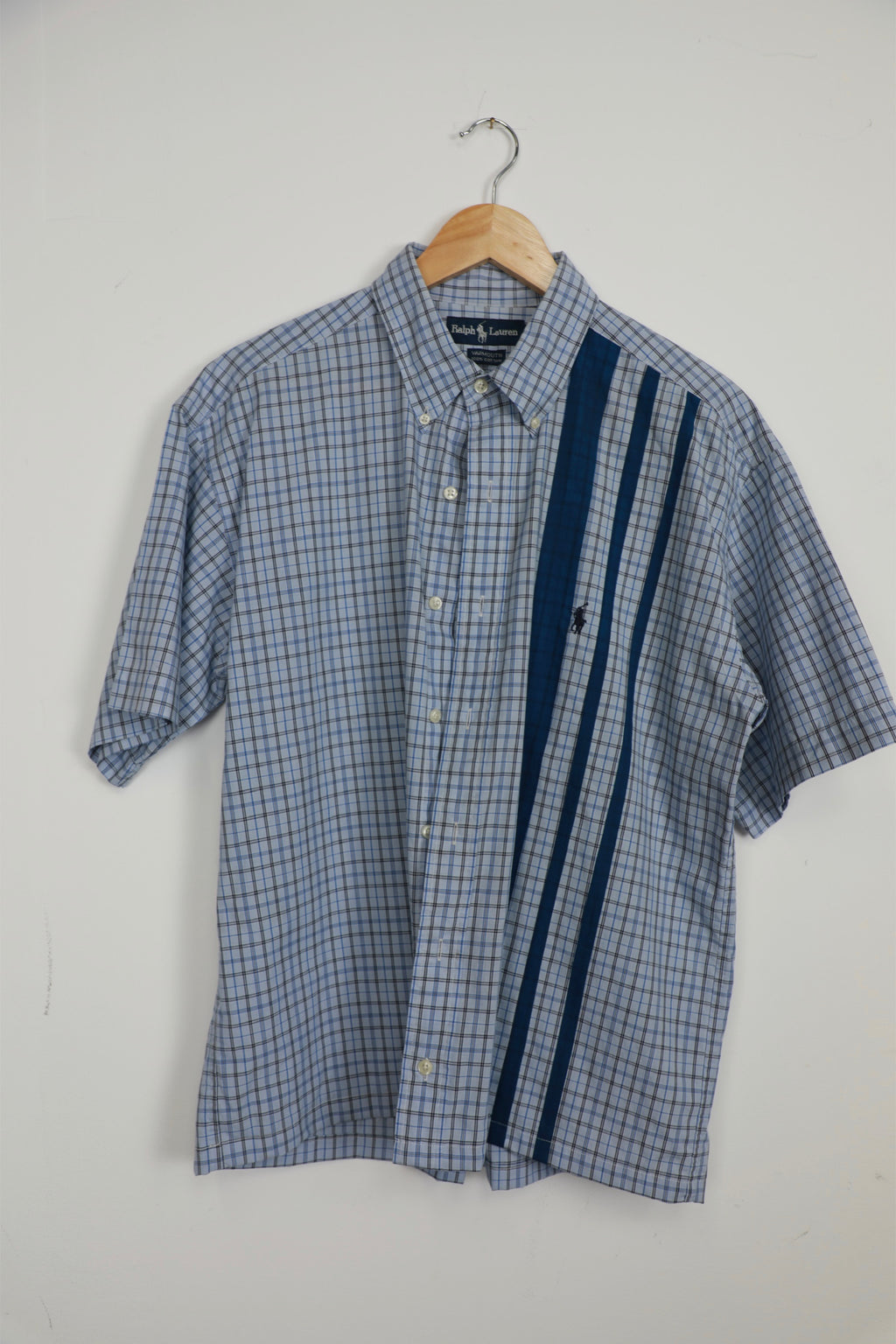 Ralph Lauren light blue striped cropped short sleeve shirt