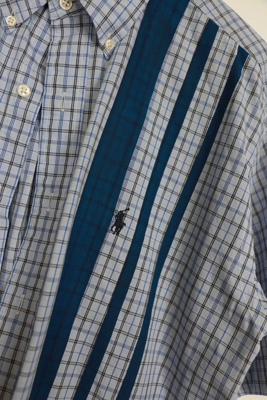 Ralph Lauren light blue striped cropped short sleeve shirt