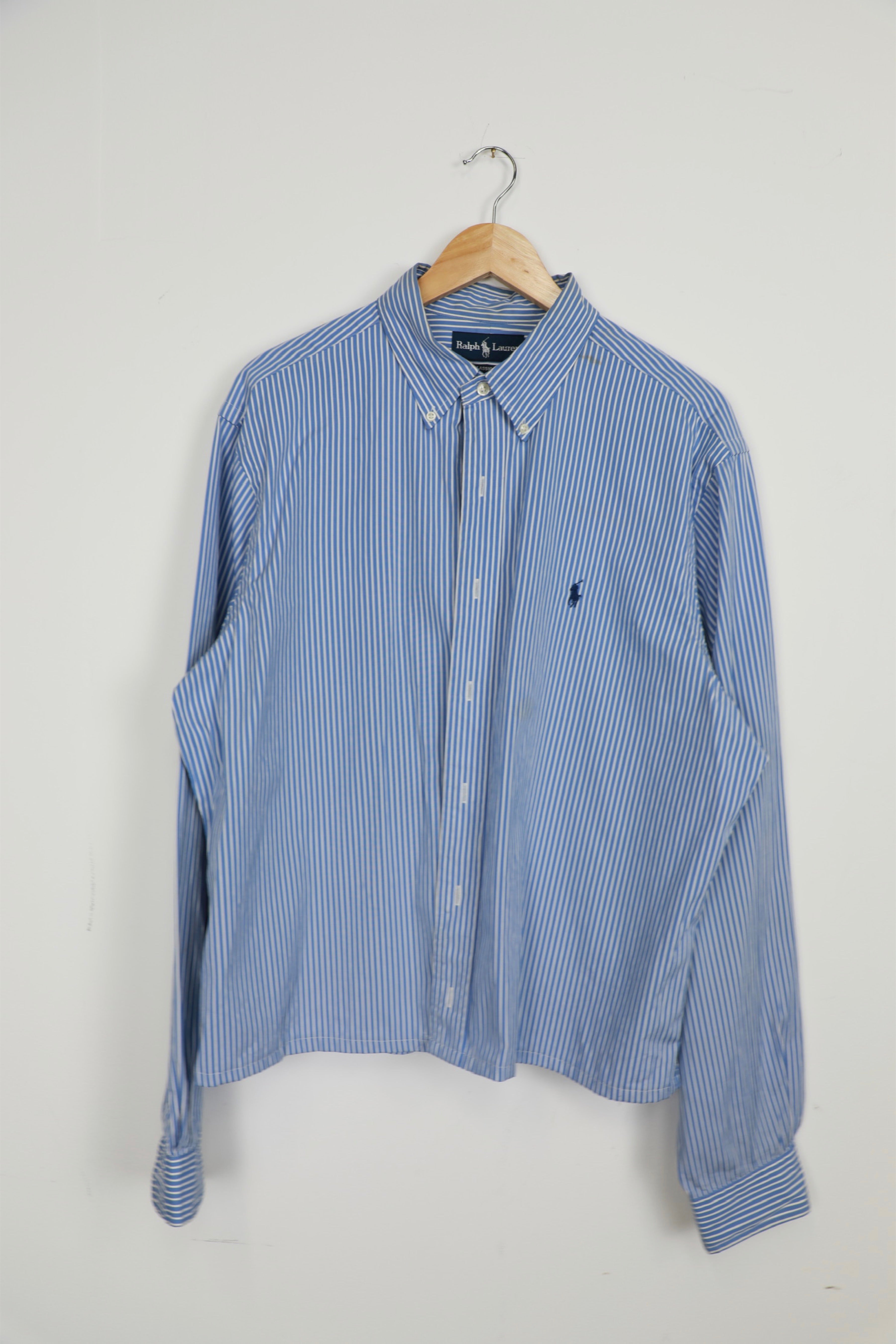 Ralph Lauren blue and white striped cropped shirt