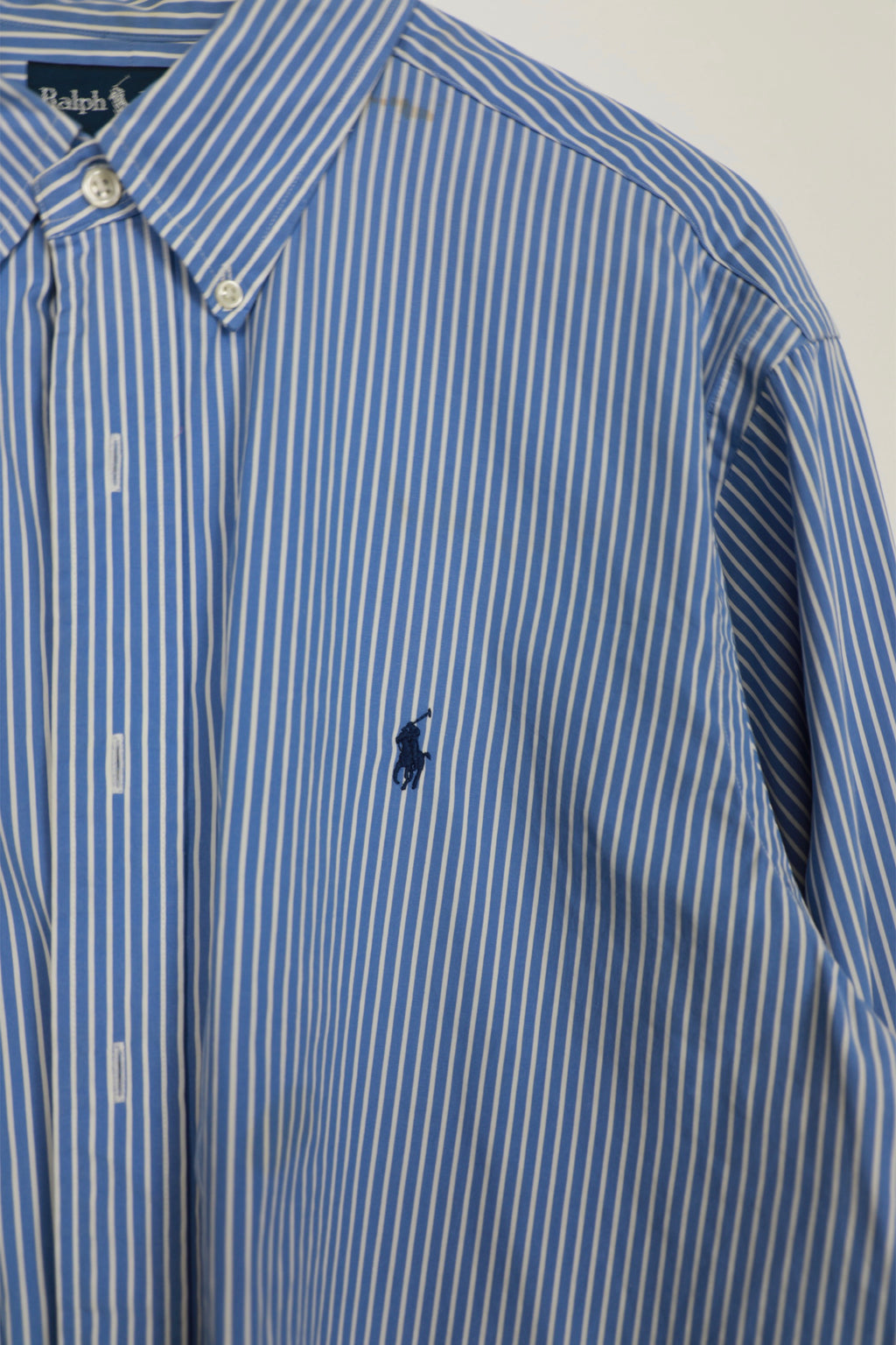 Ralph Lauren blue and white striped cropped shirt