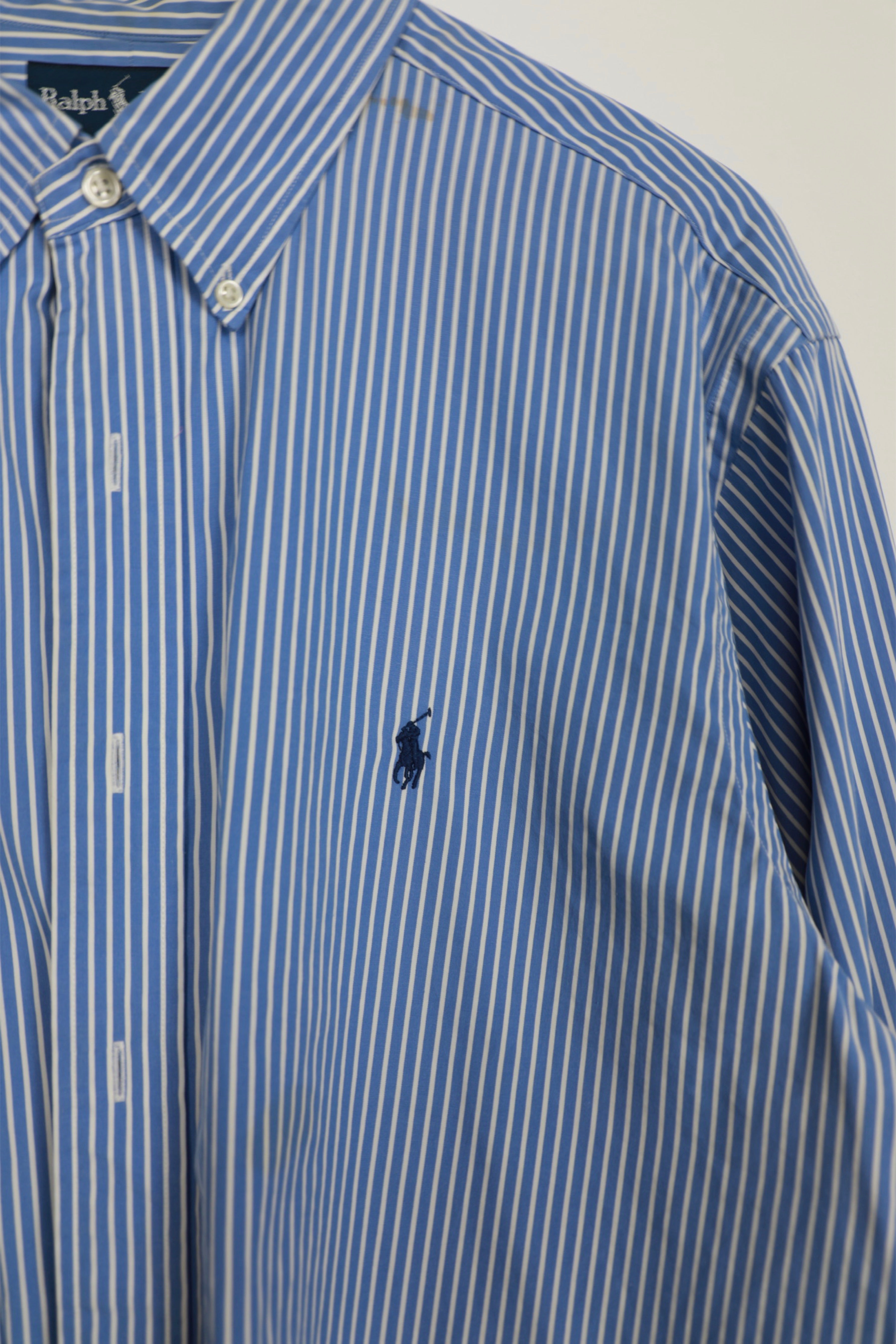 Ralph Lauren blue and white striped cropped shirt