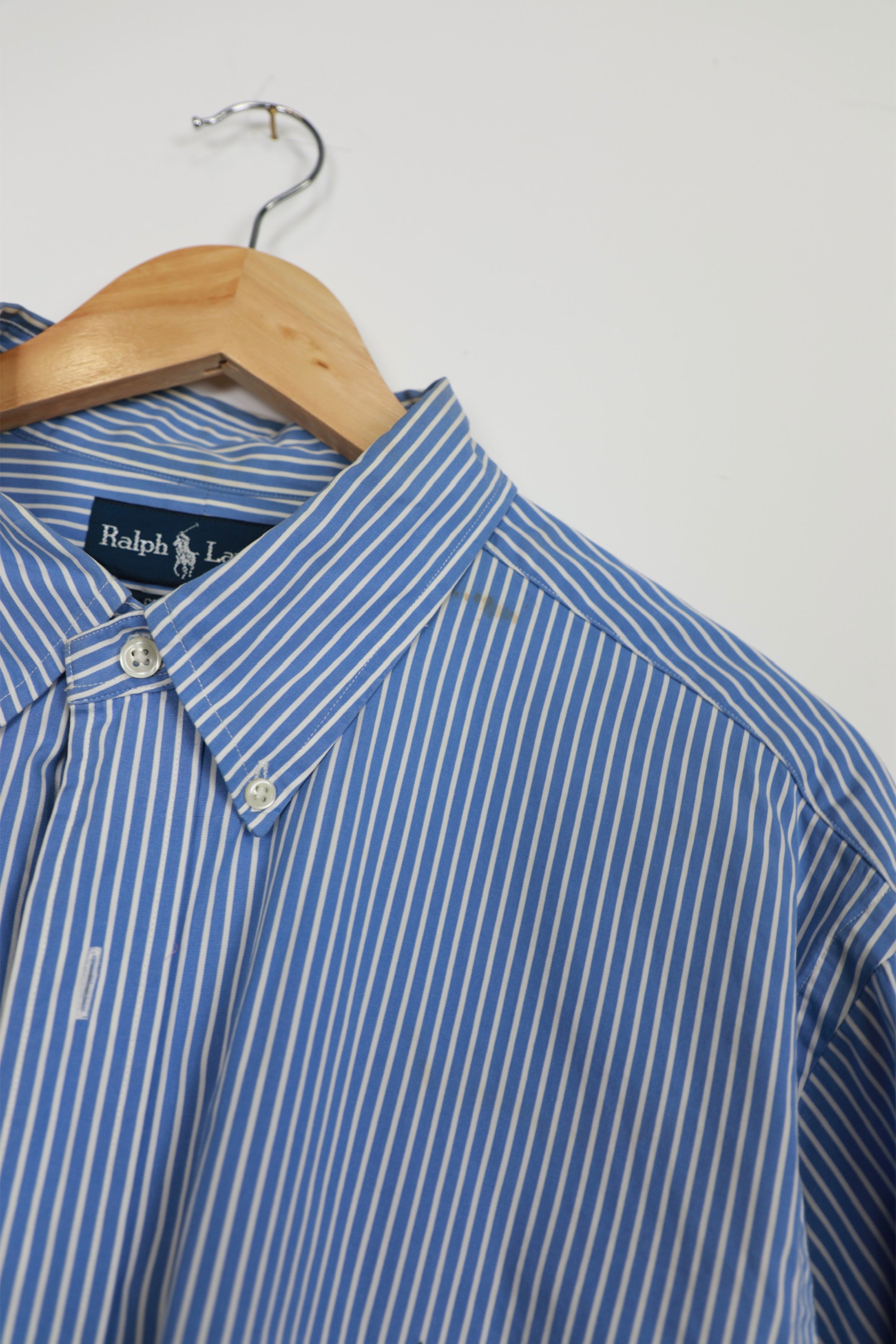 Ralph Lauren blue and white striped cropped shirt