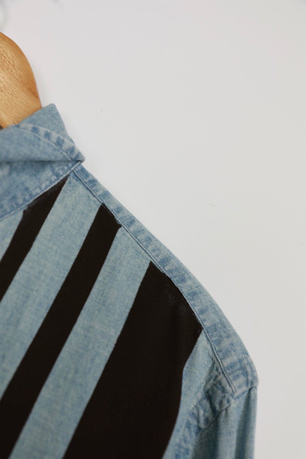 Ralph Lauren light blue and brown striped cropped denim shirt