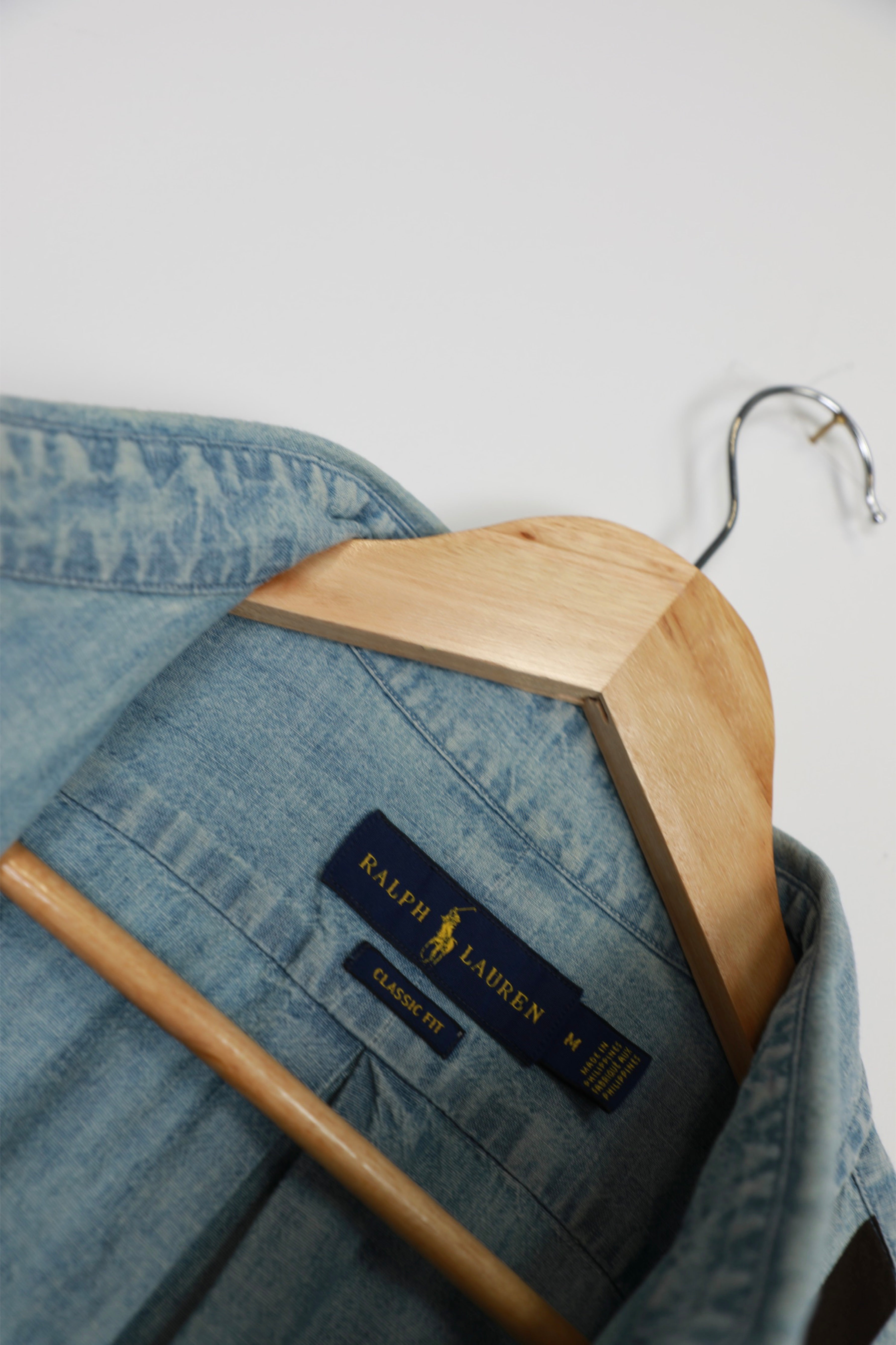 Ralph Lauren light blue and brown striped cropped denim shirt
