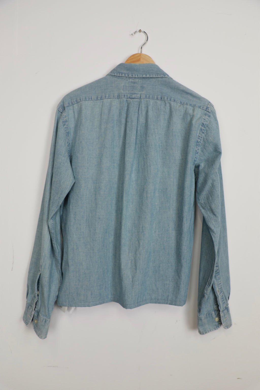 Ralph Lauren light blue and brown striped cropped denim shirt