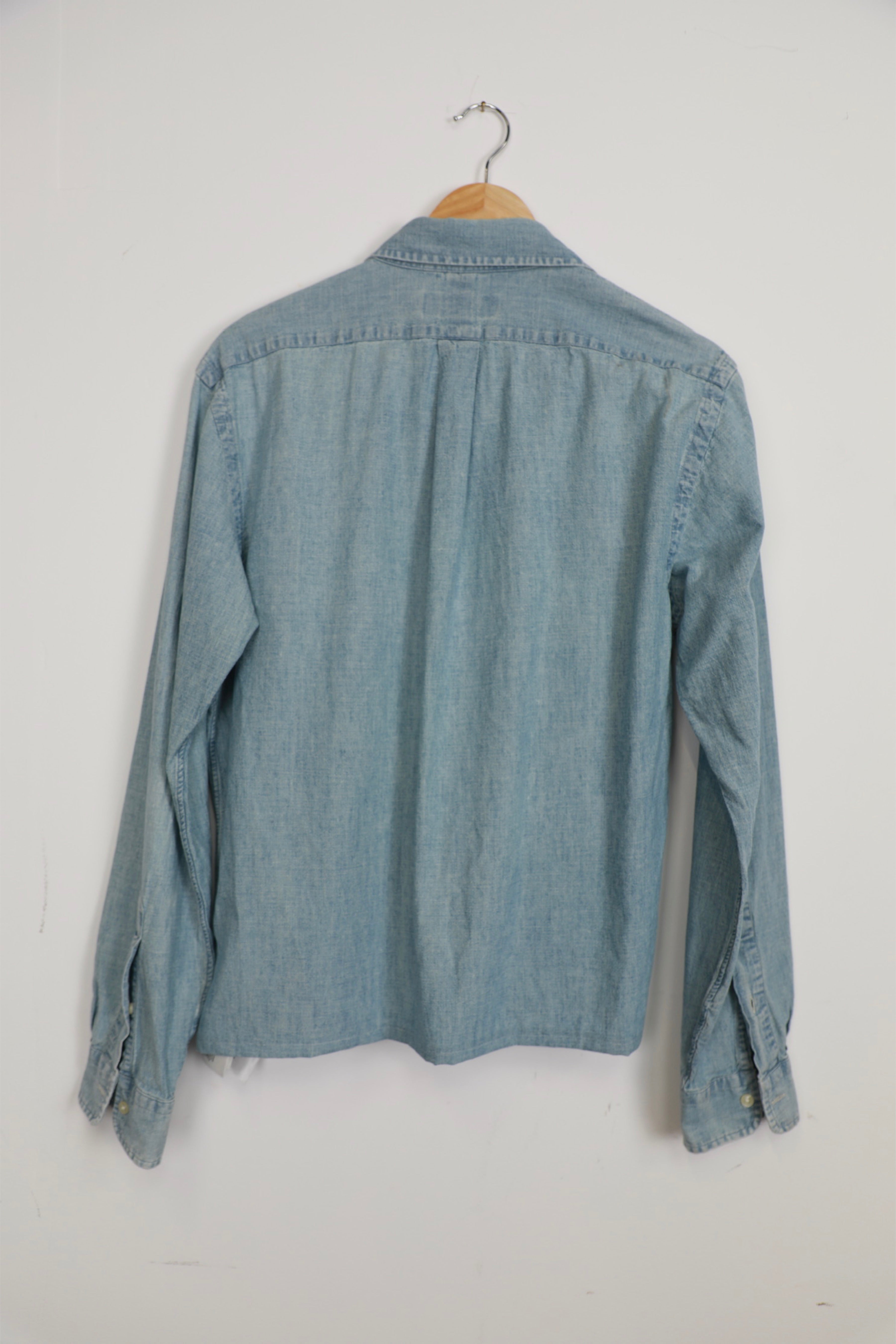 Ralph Lauren light blue and brown striped cropped denim shirt