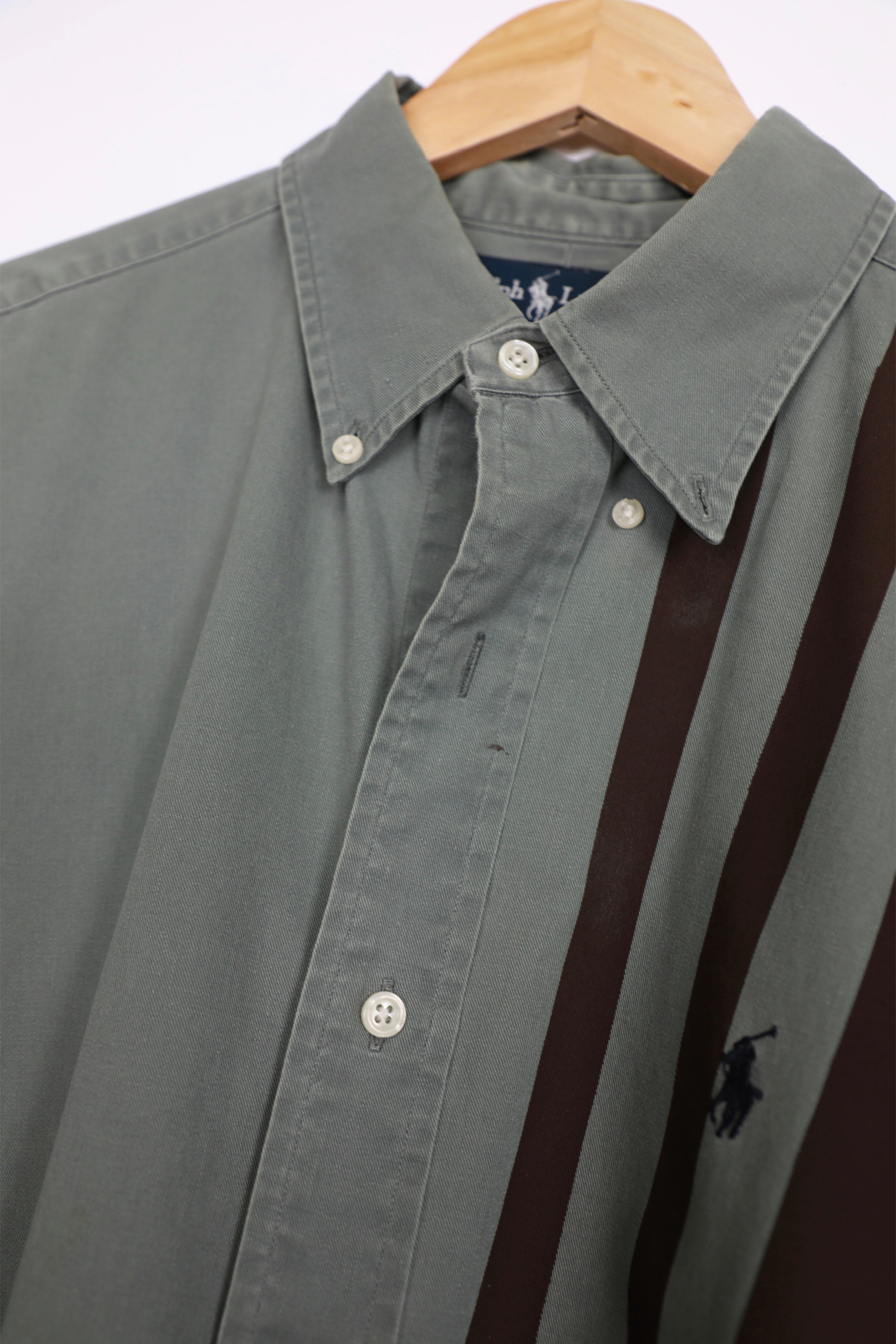 Ralph Lauren green striped cropped shirt