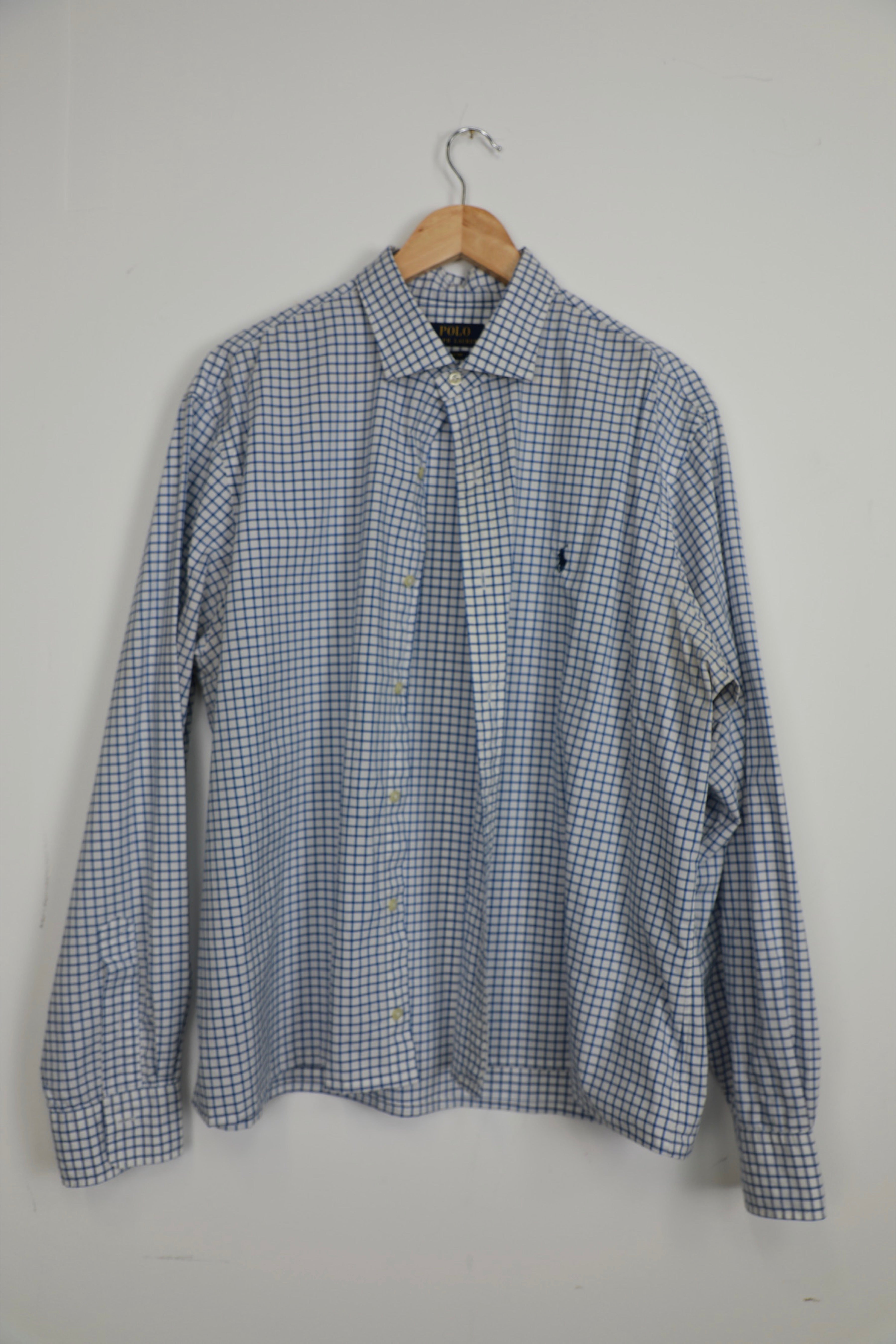 Ralph Lauren light blue and white checked cropped shirt